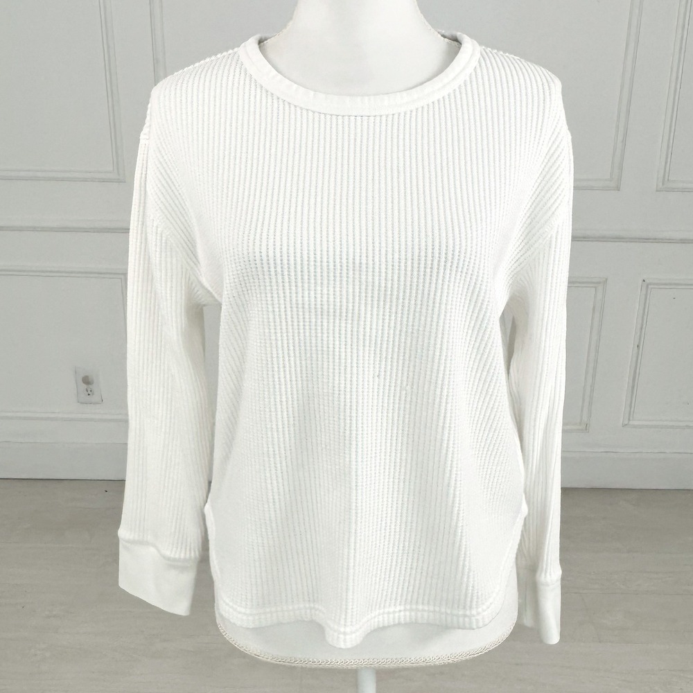 Gap Thermal Top Womens Medium White Waffle Knit Long Sleeve Crew Neck Fit